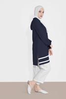Tesettür giyim LACİVERT MANŞETLERİ LASTİKLİ ŞERİT DETAYLI PANTOLONLU TAKIM 2120 