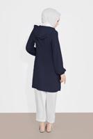 Tesettür giyim LACİVERT MANŞETLERİ LASTİKLİ ŞERİT DETAYLI PANTOLONLU TAKIM 2120 
