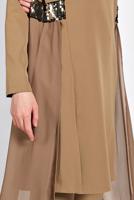 Tesettür giyim KAHVE PULLU TÜL DETAYLI İKİLİ PANTOLONLU TAKIM 2255