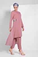 Tesettür giyim PUDRA PULLU TÜL DETAYLI İKİLİ PANTOLONLU TAKIM 2255