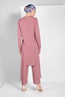 Tesettür giyim PUDRA PULLU TÜL DETAYLI İKİLİ PANTOLONLU TAKIM 2255