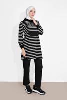 Tesettür giyim SİYAH ÇİZGİLİ KAPÜŞONLU EŞOFMAN TAKIM 2426