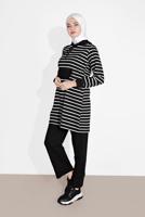 Tesettür giyim SİYAH ÇİZGİLİ KAPÜŞONLU EŞOFMAN TAKIM 2426