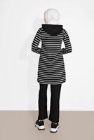 Tesettür giyim SİYAH ÇİZGİLİ KAPÜŞONLU EŞOFMAN TAKIM 2426