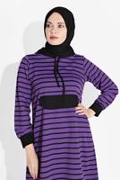 Tesettür giyim MOR ÇİZGİLİ KAPÜŞONLU EŞOFMAN TAKIM 2426