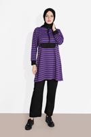 Tesettür giyim MOR ÇİZGİLİ KAPÜŞONLU EŞOFMAN TAKIM 2426