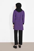 Tesettür giyim MOR ÇİZGİLİ KAPÜŞONLU EŞOFMAN TAKIM 2426