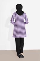 Tesettür giyim MOR ÇİZGİLİ KAPÜŞONLU EŞOFMAN TAKIM 2426