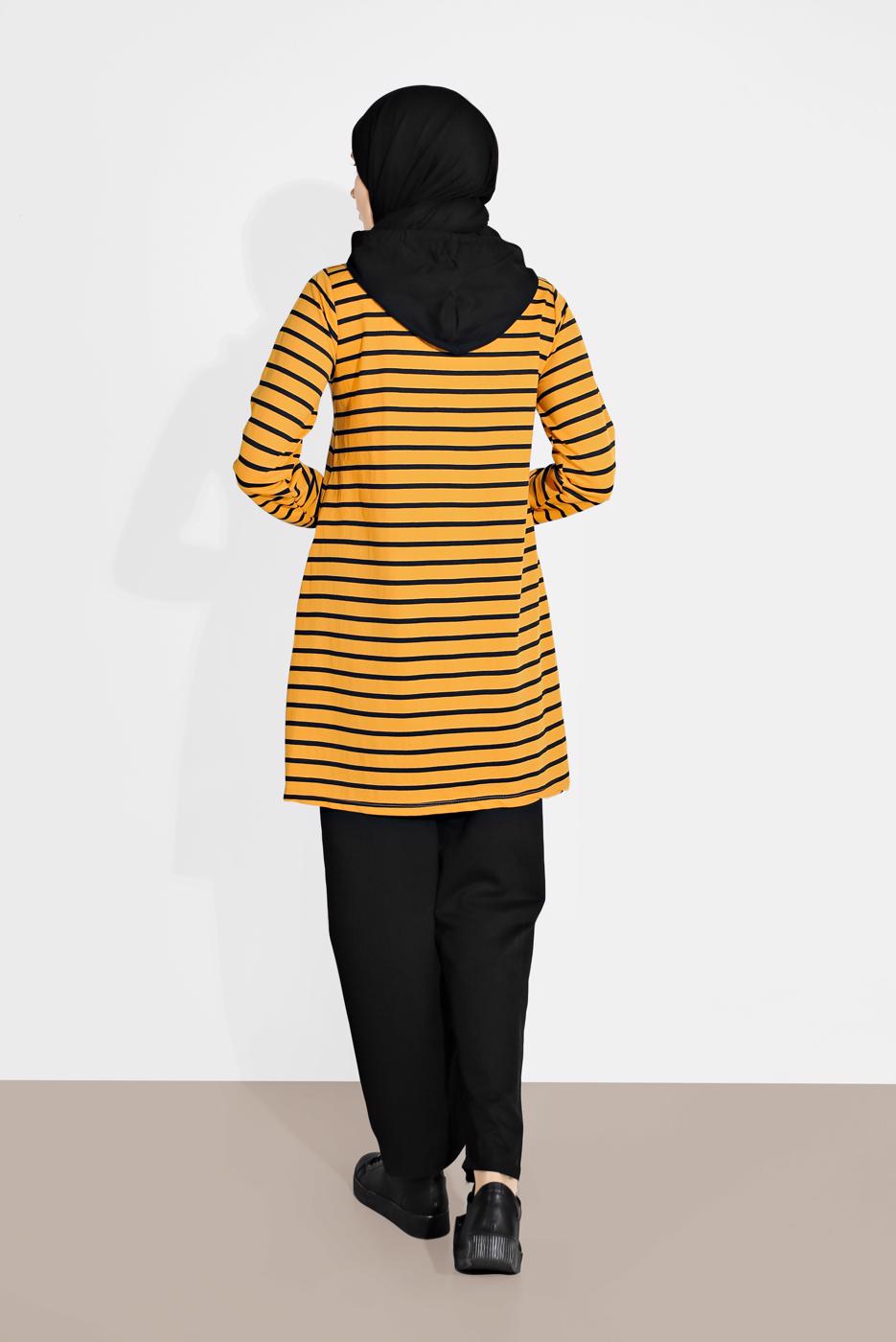 Tesettür giyim SARI ÇİZGİLİ KAPÜŞONLU EŞOFMAN TAKIM 2426