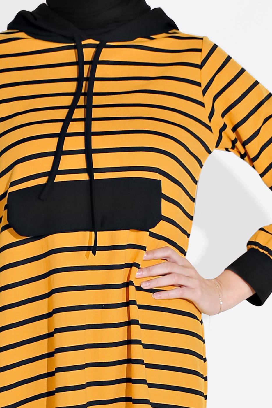Tesettür giyim SARI ÇİZGİLİ KAPÜŞONLU EŞOFMAN TAKIM 2426
