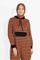 Tesettür giyim TURUNCU ÇİZGİLİ KAPÜŞONLU EŞOFMAN TAKIM 2426