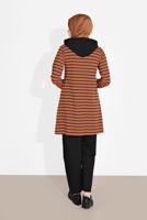 Tesettür giyim TURUNCU ÇİZGİLİ KAPÜŞONLU EŞOFMAN TAKIM 2426