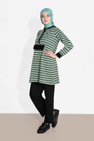 Tesettür giyim YEŞİL ÇİZGİLİ KAPÜŞONLU EŞOFMAN TAKIM 2426