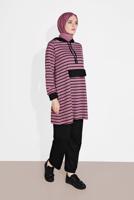 Tesettür giyim PEMBE ÇİZGİLİ KAPÜŞONLU EŞOFMAN TAKIM 2426