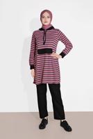 Tesettür giyim PEMBE ÇİZGİLİ KAPÜŞONLU EŞOFMAN TAKIM 2426