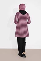 Tesettür giyim PEMBE ÇİZGİLİ KAPÜŞONLU EŞOFMAN TAKIM 2426