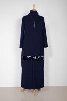 Tesettür giyim LACİVERT ALVİNA PUL PAYET DETAYLI 2′Lİ PANTOLONLU TAKIM 2853 