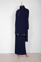 Tesettür giyim LACİVERT ALVİNA PUL PAYET DETAYLI 2′Lİ PANTOLONLU TAKIM 2853 