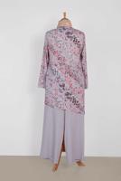 Tesettür giyim GRİ ÇİÇEK DESENLİ ASİMETRİK PANTOLONLU TAKIM 2869