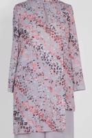 Tesettür giyim GRİ ÇİÇEK DESENLİ ASİMETRİK PANTOLONLU TAKIM 2869