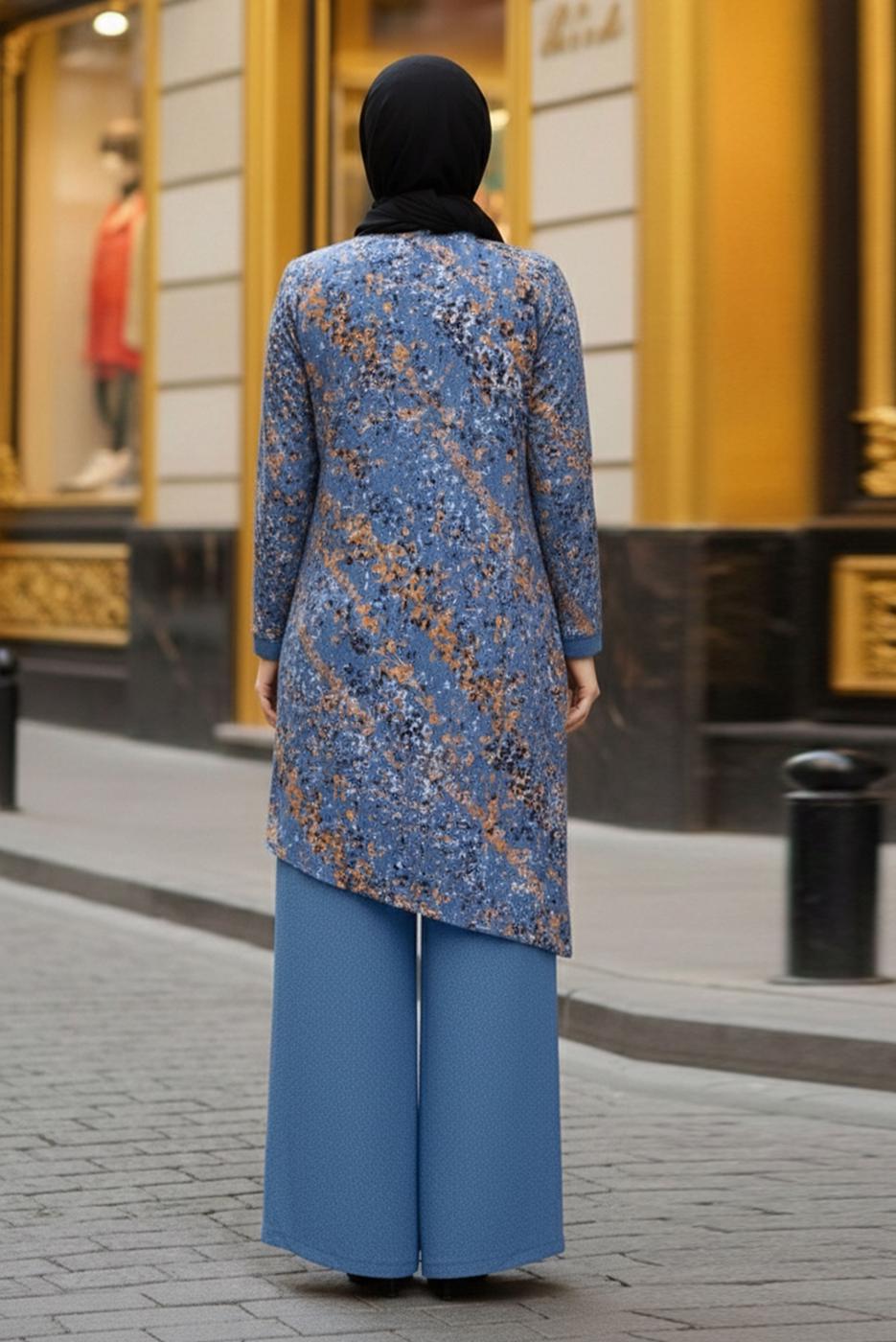 Hijab clothing NAVY BLUE ALVINA FLORAL PATTERNED PANTSUIT T 2869