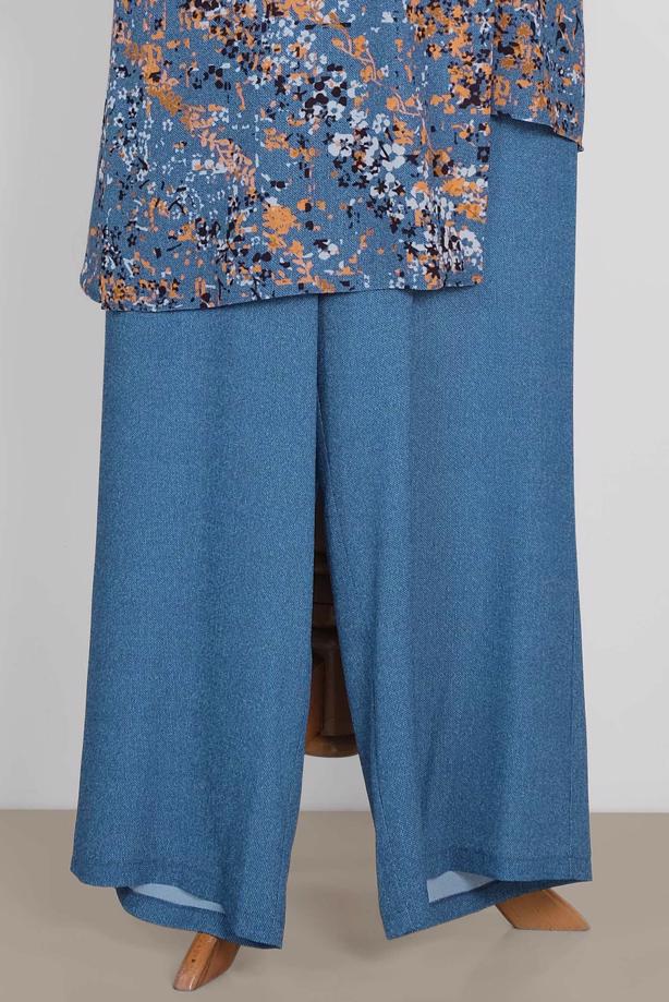 Tesettür giyim LACİVERT ÇİÇEK DESENLİ ASİMETRİK PANTOLONLU TAKIM 2869 - TRENDTESETTÜR