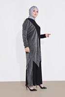 Tesettür giyim SİYAH ASİMETRİK KESİM KUMAŞ MİX PANTOLONLU TAKIM 2880 