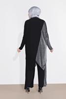 Tesettür giyim SİYAH ASİMETRİK KESİM KUMAŞ MİX PANTOLONLU TAKIM 2880 