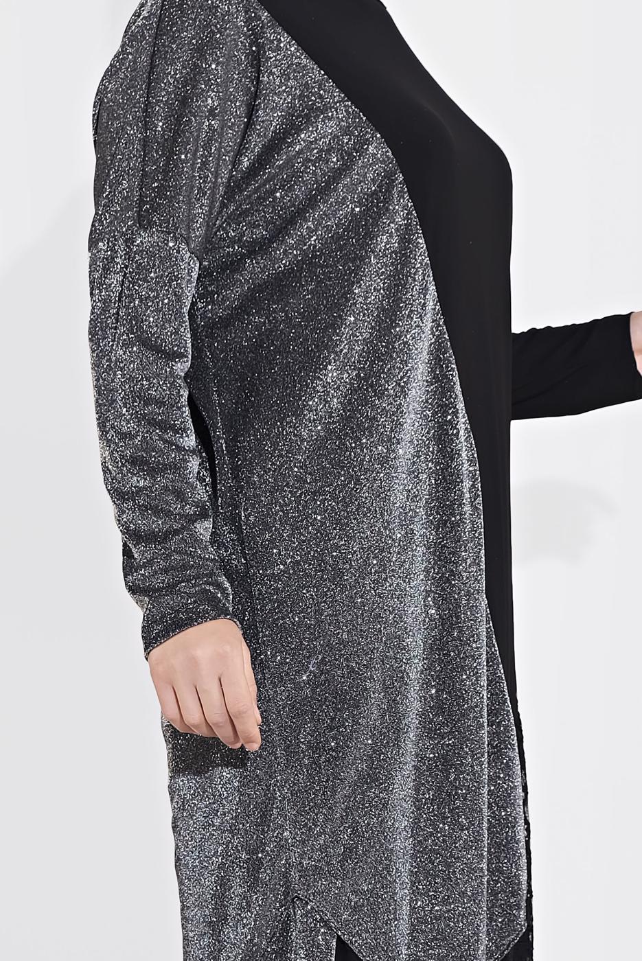 Tesettür giyim SİYAH ASİMETRİK KESİM KUMAŞ MİX PANTOLONLU TAKIM 2880 