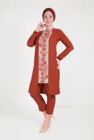 Tesettür giyim KAHVE ALVİNA DESENLİ PANTOLONLU TAKIM T 30020 