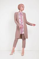 Tesettür giyim PUDRA ALVİNA DESENLİ PANTOLONLU TAKIM T 30020 