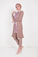 Tesettür giyim PUDRA ALVİNA DESENLİ PANTOLONLU TAKIM T 30020 