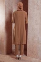 Tesettür giyim KAHVE ALVİNA DESENLİ PANTOLONLU TAKIM T 30020 