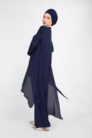 Tesettür giyim LACİVERT ALVİNA PUL PAYETLİ ÜÇLÜ PANT. TAKIM 30036 