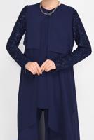 Tesettür giyim LACİVERT ALVİNA PUL PAYETLİ ÜÇLÜ PANT. TAKIM 30036 