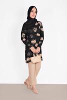 Tesettür giyim SİYAH FİTİLLİ DESENLİ PANTOLONLU TAKIM  3026 