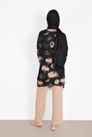 Tesettür giyim SİYAH FİTİLLİ DESENLİ PANTOLONLU TAKIM  3026 