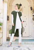 Tesettür giyim HAKİ ALVİNA BONCUK DETAYLI 3&prime;LÜ PANTOLONLU TAKIM 3512P