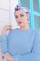 Tesettür giyim MAVİ ALVİNA PUL PAYET İŞLEMELİ 2&prime;Lİ PANTOLONLU TAKIM 3523