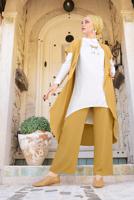 Tesettür giyim TURUNCU ALVİNA SALAŞ KESİM 3&prime;LÜ PANTOLONLU TAKIM 3526