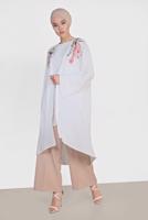 Tesettür giyim KREM ALVİNA ÇİÇEK DESENİ DETAYLI 3&prime;LÜ PANTLONLU TAKIM 3528