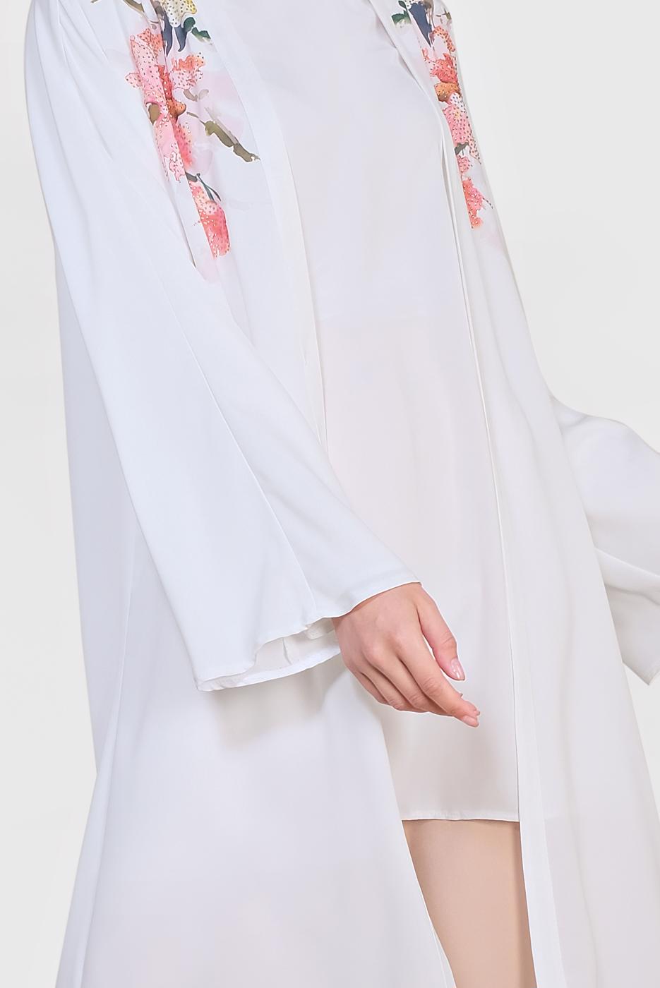 Tesettür giyim KREM ALVİNA ÇİÇEK DESENİ DETAYLI 3&prime;LÜ PANTLONLU TAKIM 3528