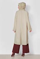 Tesettür giyim BEJ ALVİNA ÇİÇEK DESENİ DETAYLI 3&prime;LÜ PANTLONLU TAKIM 3528