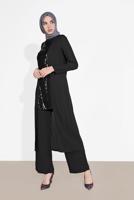 Tesettür giyim SİYAH ALVİNA İKİLİ PANTOLONLU TAKIM T 3537