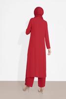Tesettür giyim KIRMIZI ALVİNA İKİLİ PANTOLONLU TAKIM T 3537