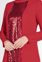 Tesettür giyim KIRMIZI ALVİNA İKİLİ PANTOLONLU TAKIM T 3537