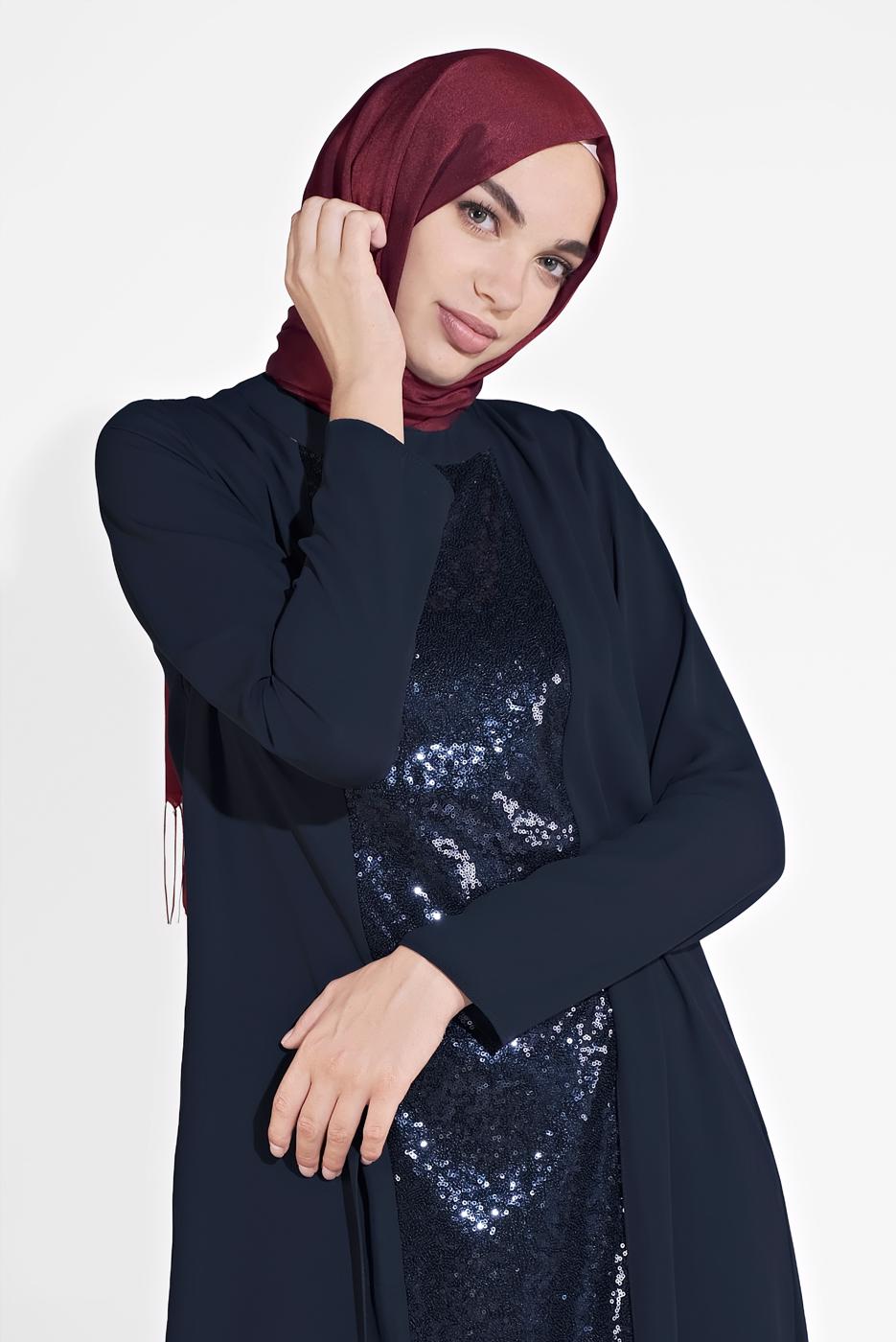 Tesettür giyim LACİVERT ALVİNA İKİLİ PANTOLONLU TAKIM T 3537