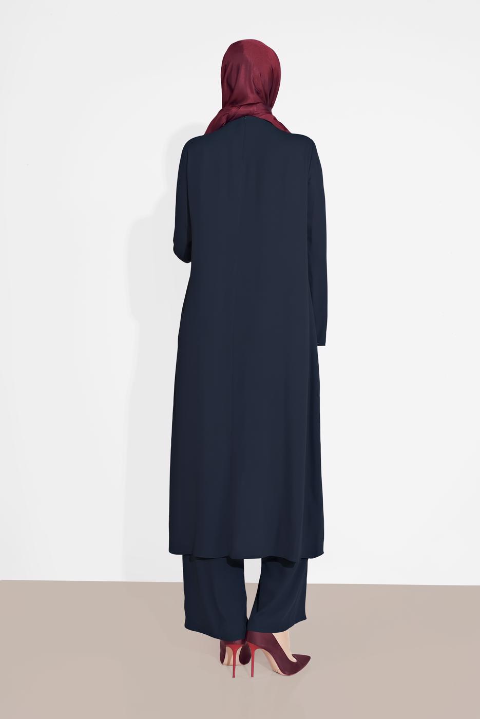 Tesettür giyim LACİVERT ALVİNA İKİLİ PANTOLONLU TAKIM T 3537