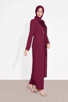 Tesettür giyim MOR ALVİNA İKİLİ PANTOLONLU TAKIM T 3537