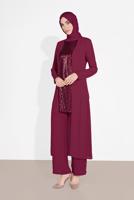 Tesettür giyim MOR ALVİNA İKİLİ PANTOLONLU TAKIM T 3537